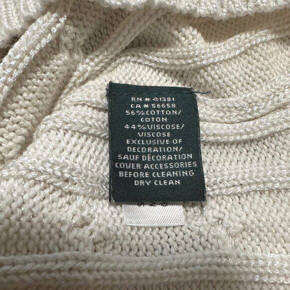 LAUREN RALPH LAUREN Green Label Cable Knit Sweater L White Crest Patch 90s Prep - Picture 6 of 7